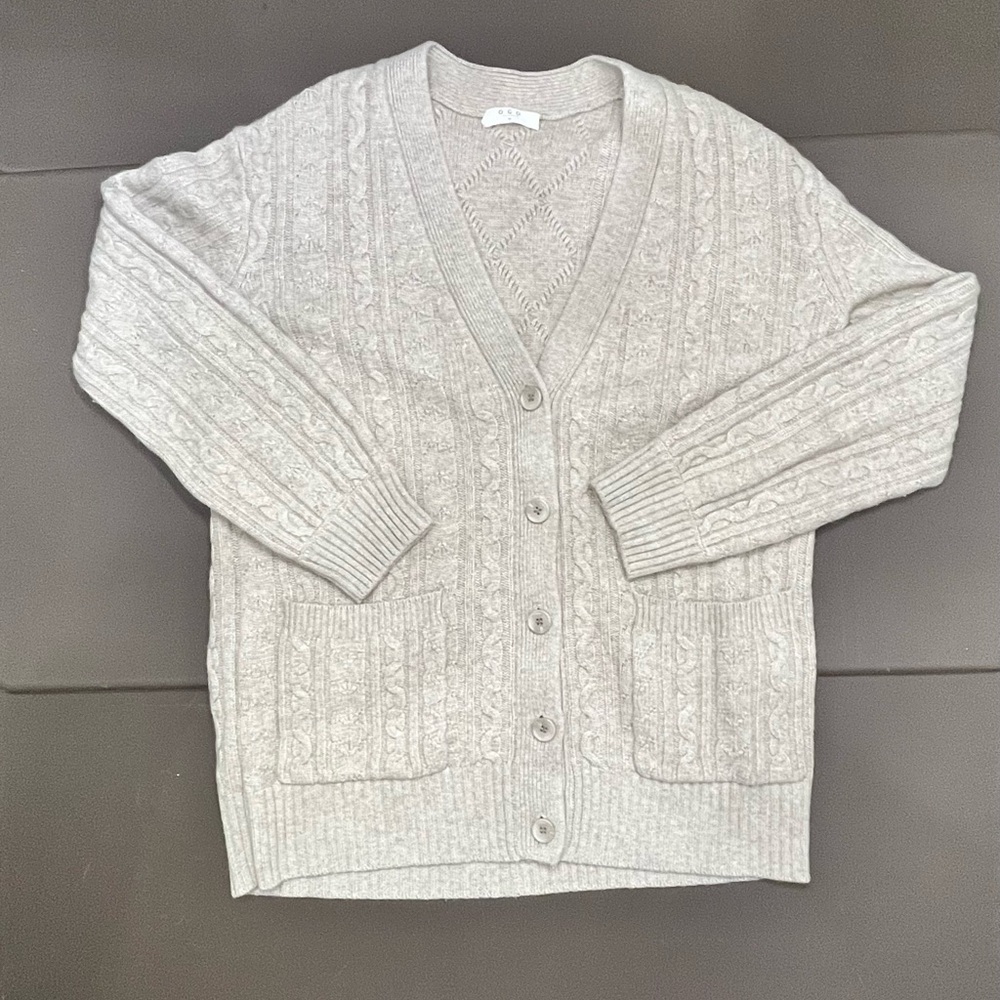 Merino/Cashmere Oversized Cable Cardigan Sweater, fits like Large